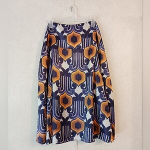 Ashley Stewart A Line Skirt Geometric Print Silky Skirt Colorful Purple and Gold